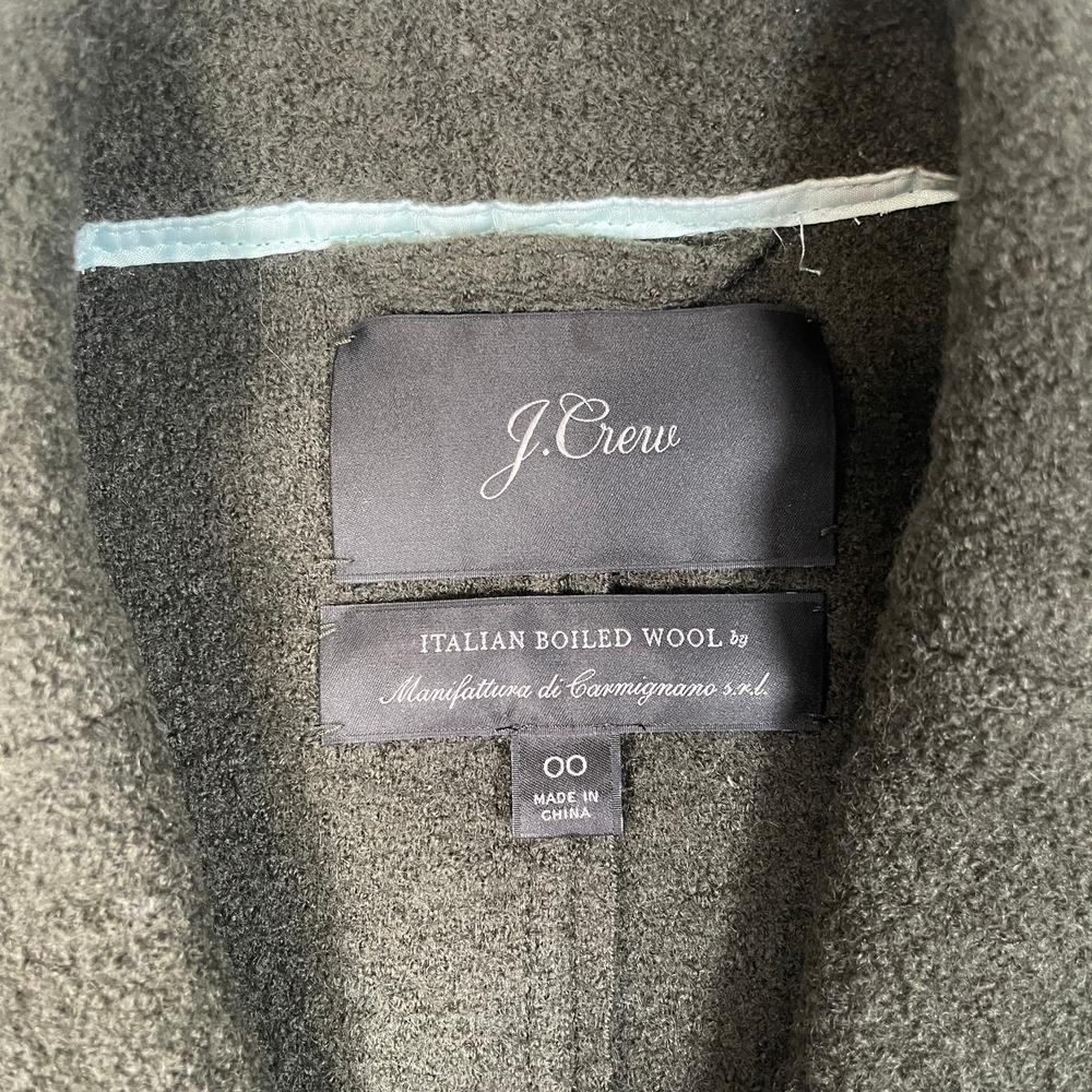 J. Crew Daphne Italian Boiled Wool Topcoat Womens 00 XXS Green Mid Length City - Picture 2 of 11